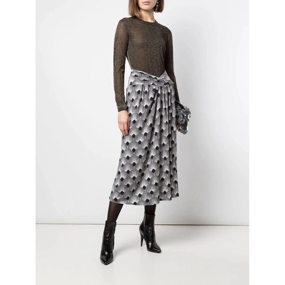 NWT Paco Rabanne Black and White Printed Midi Skirt 38 - Picture 4 of 12